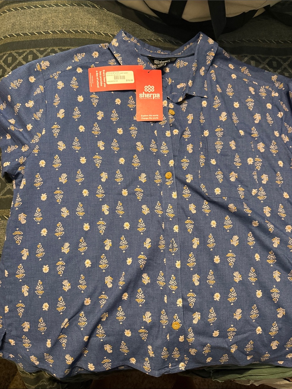 Sherpa Women's Blue Floral Button-Down Shirt